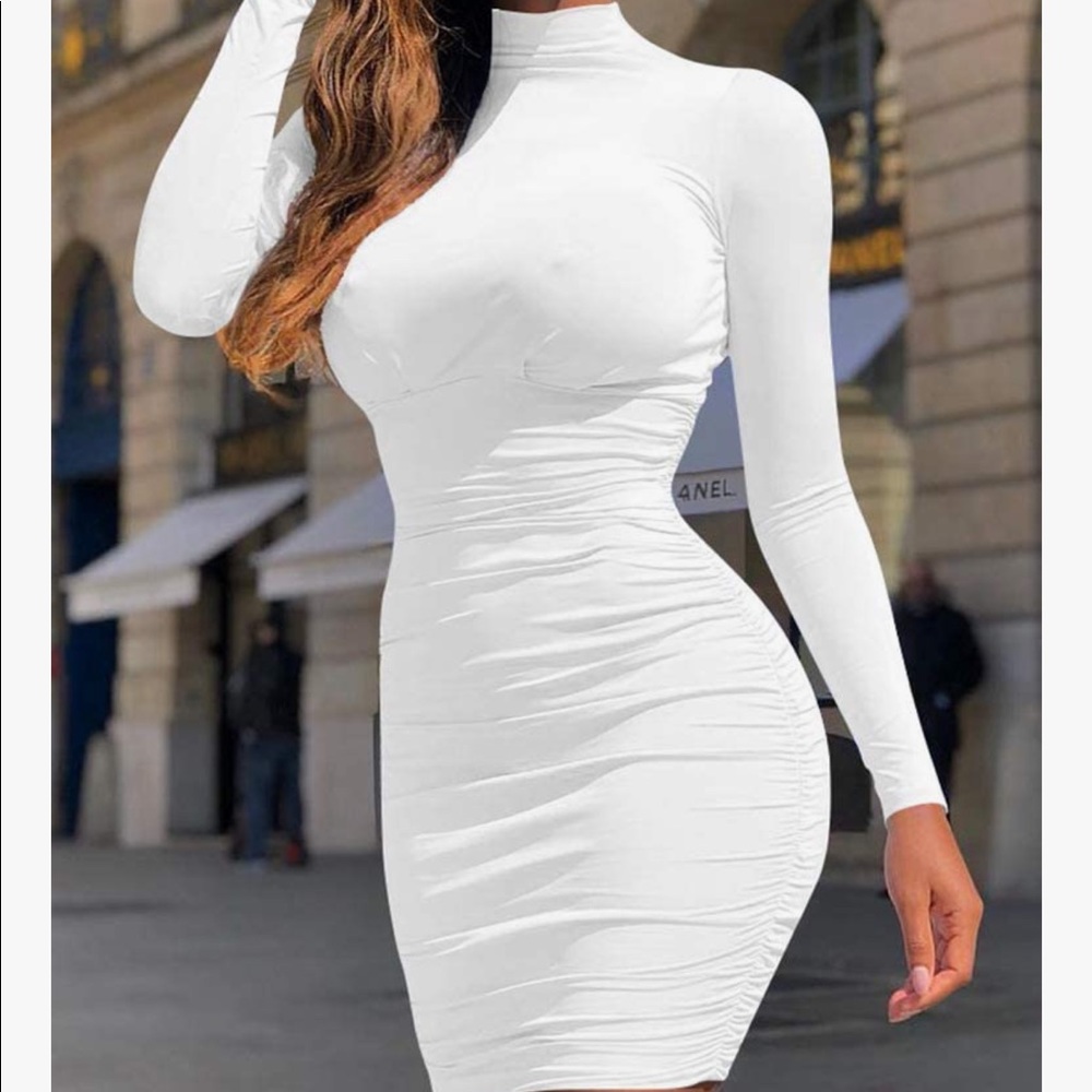Long Sleeve Ruched Mini Dress